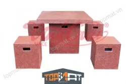 Bộ bàn ghế bê tông nhẹ màu đỏ ruby