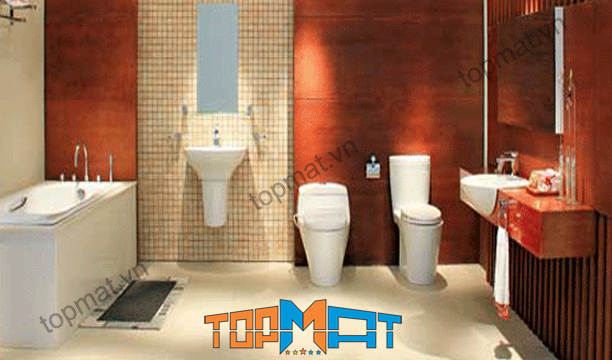 Không gian phòng tắm hiện đại với chậu rửa treo tường Inax