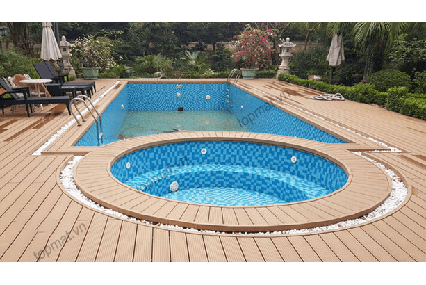 Sàn gỗ nhựa bể bơi, hồ bơi có khả năng kháng nước của sàn rất tốt