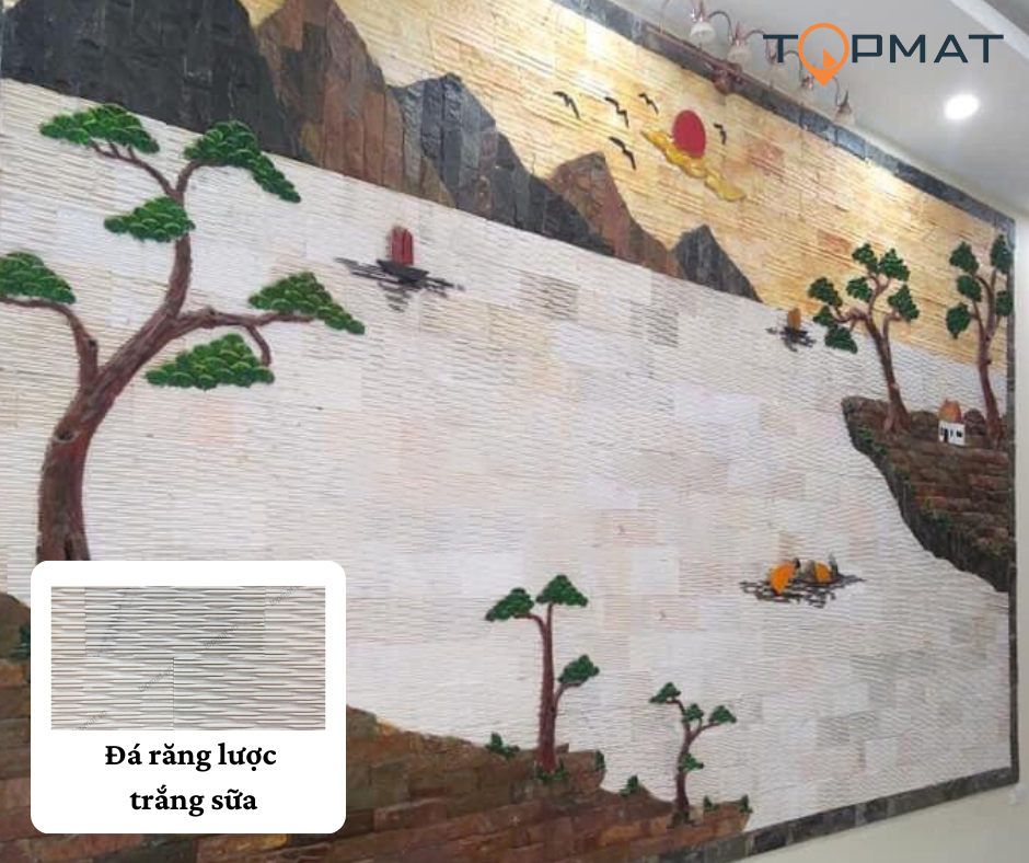 đá chẻ răng lược trắng sữa ốp tường