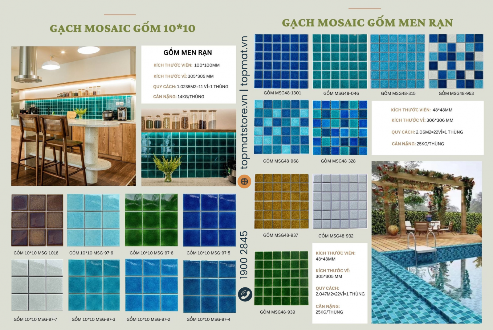 báo giá gạch mosaic gốm  đủ các kich thước