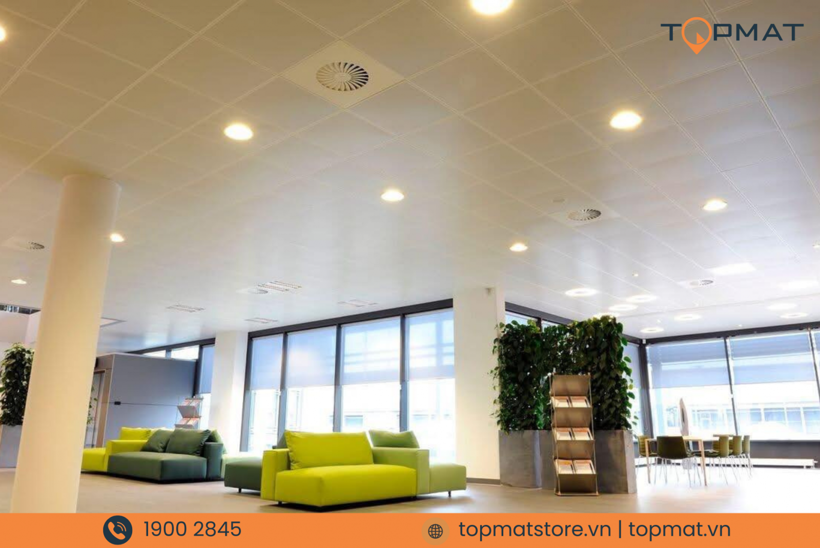 Trần nhôm 600x600 trong công trình sảnh khách sạn sang trọng, hiện đại.