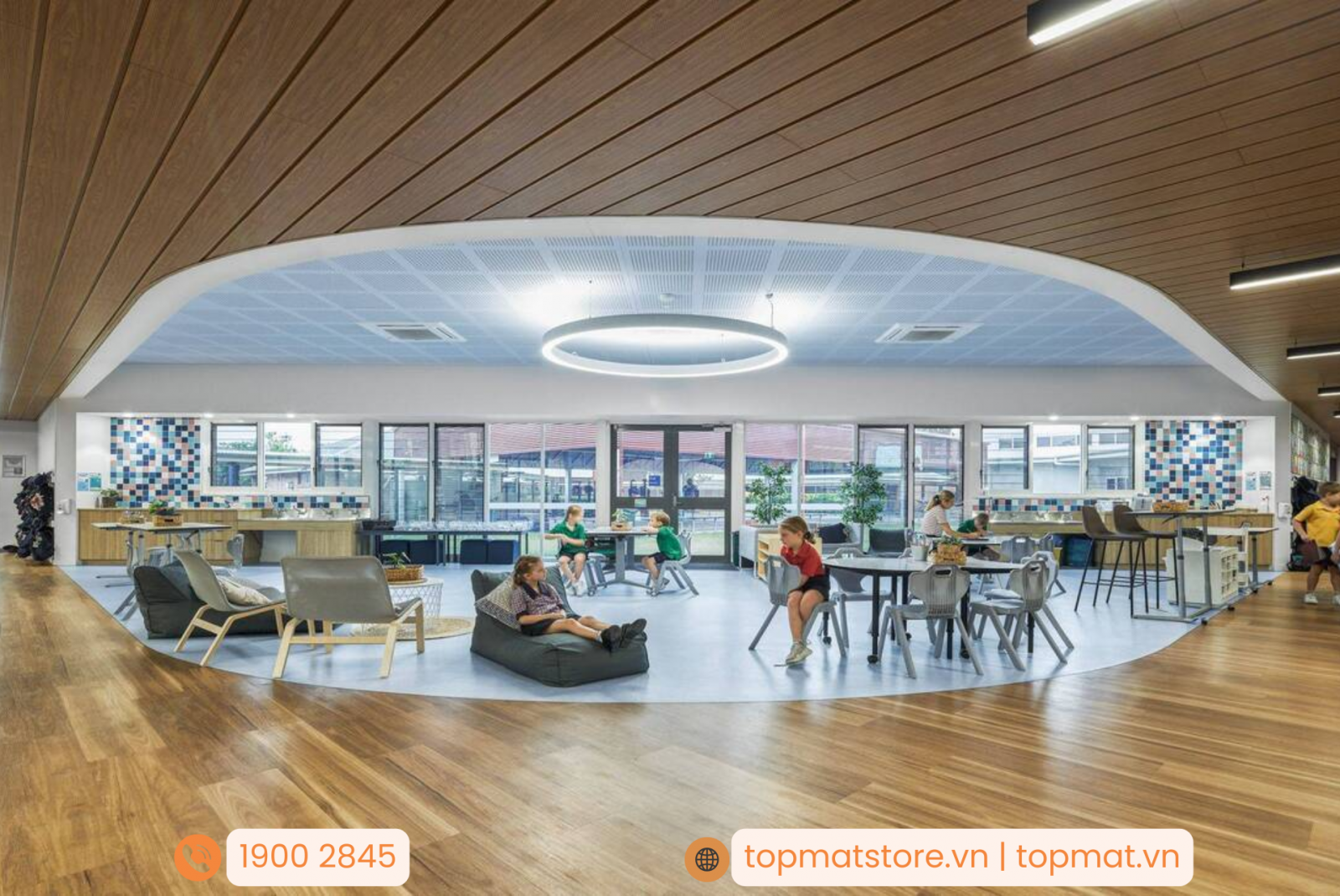 Trần nhôm G-Shaped vân gỗ có rãnh nhỏ 