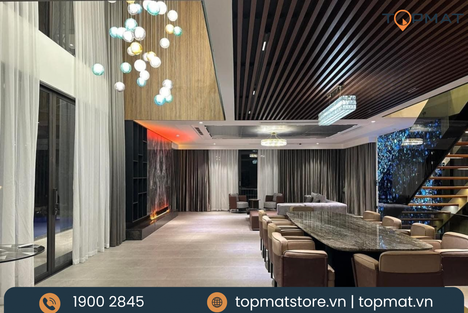 Trần nhôm U phòng khách tạo chiều sâu cho không gian sang trọng