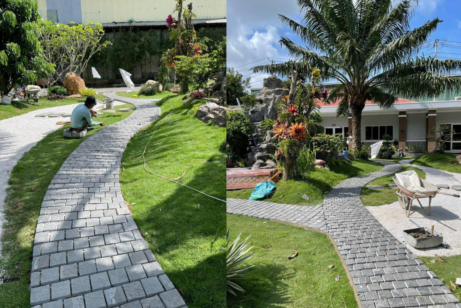 đá cubic lát lối đi vườn chắn chắn, kết hợp cảnh vườn