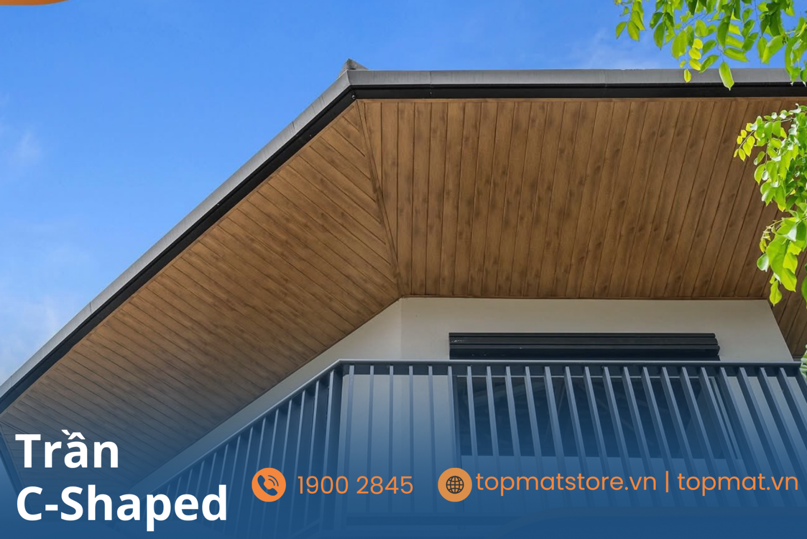 Mẫu trần nhôm C-Shape 100 vân gỗ được ứng dụng nhiều mái hiên nhà