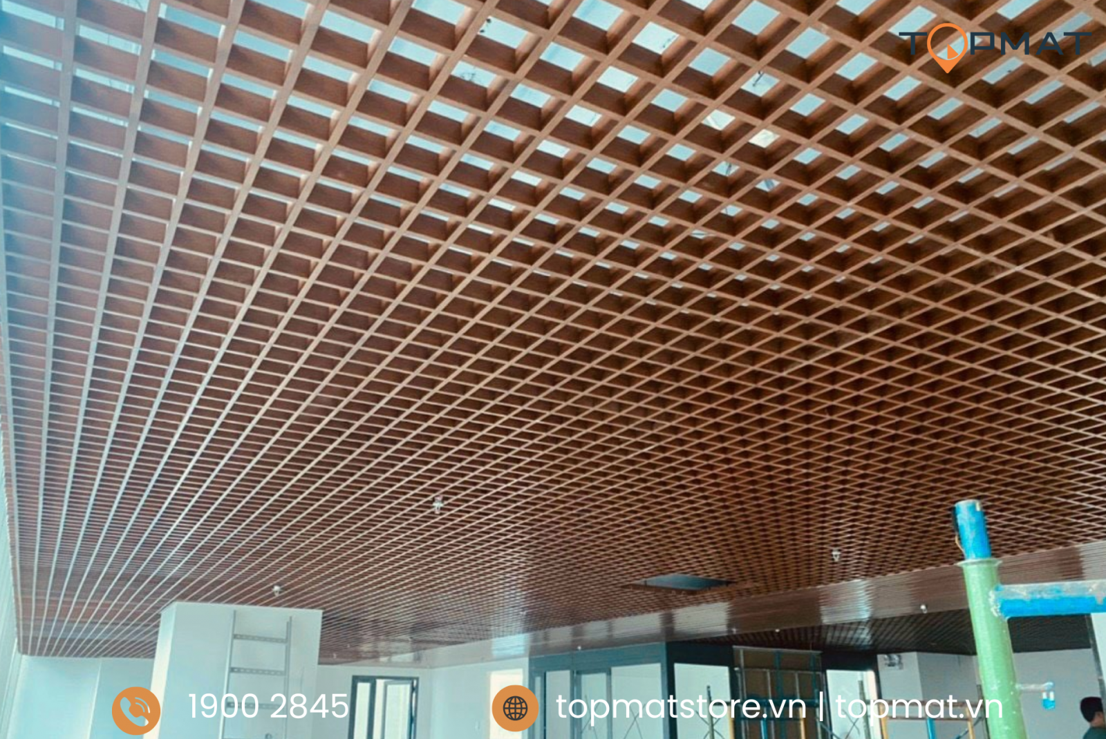 Trần nhôm caro cell vân gỗ