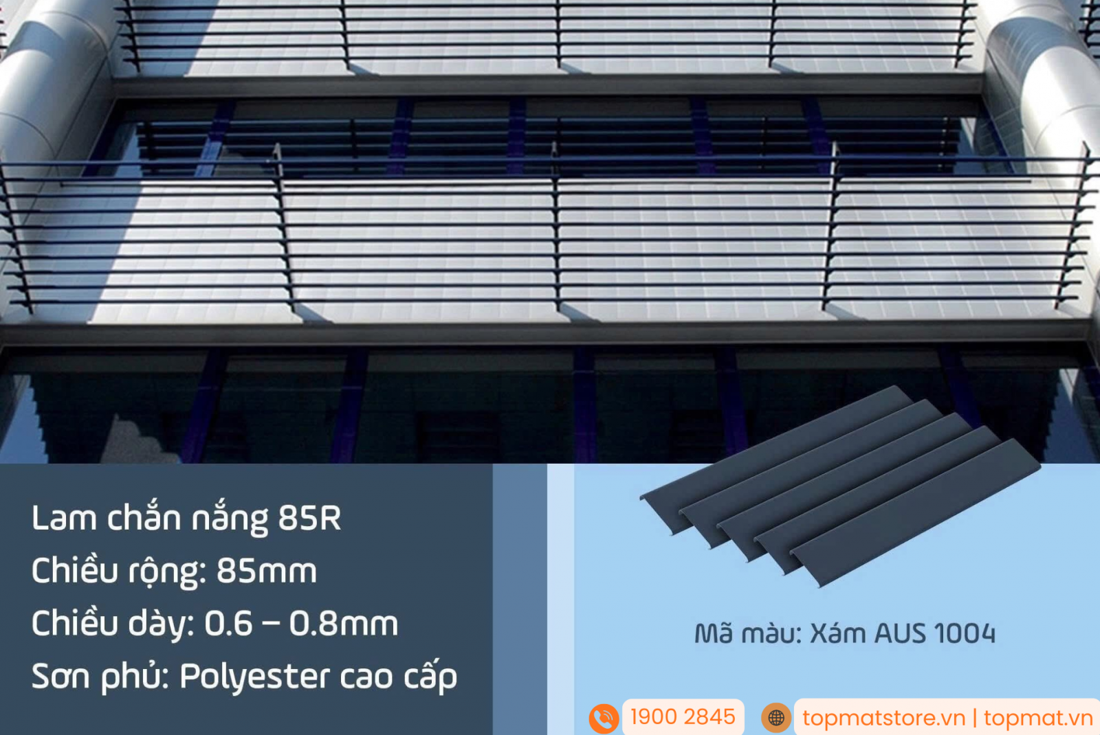 Lam nhôm chắn nắng 85R- hệ lam nhôm ngang chắn nắng mái sảnh