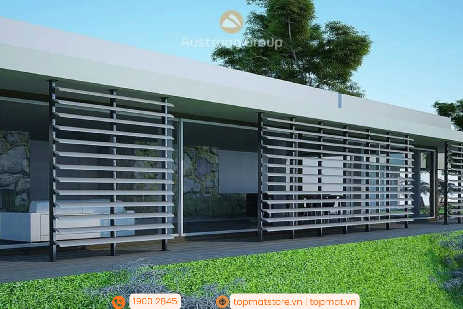 Lam nhôm chắn nắng mặt tiền hình lá liễu