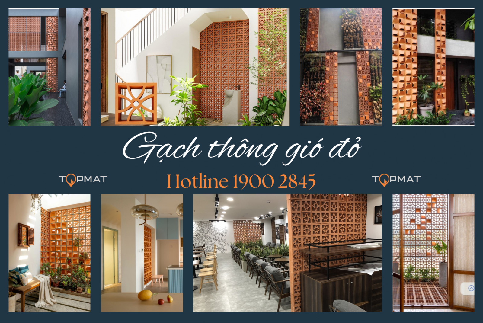 Các mẫu gạch thông gió đỏ tạo điểm nhấn trang trí, lấy sáng trong các công trình