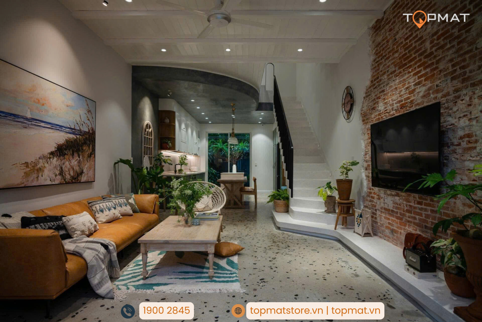 Gạch thẻ giả cổ ốp tường phòng khách