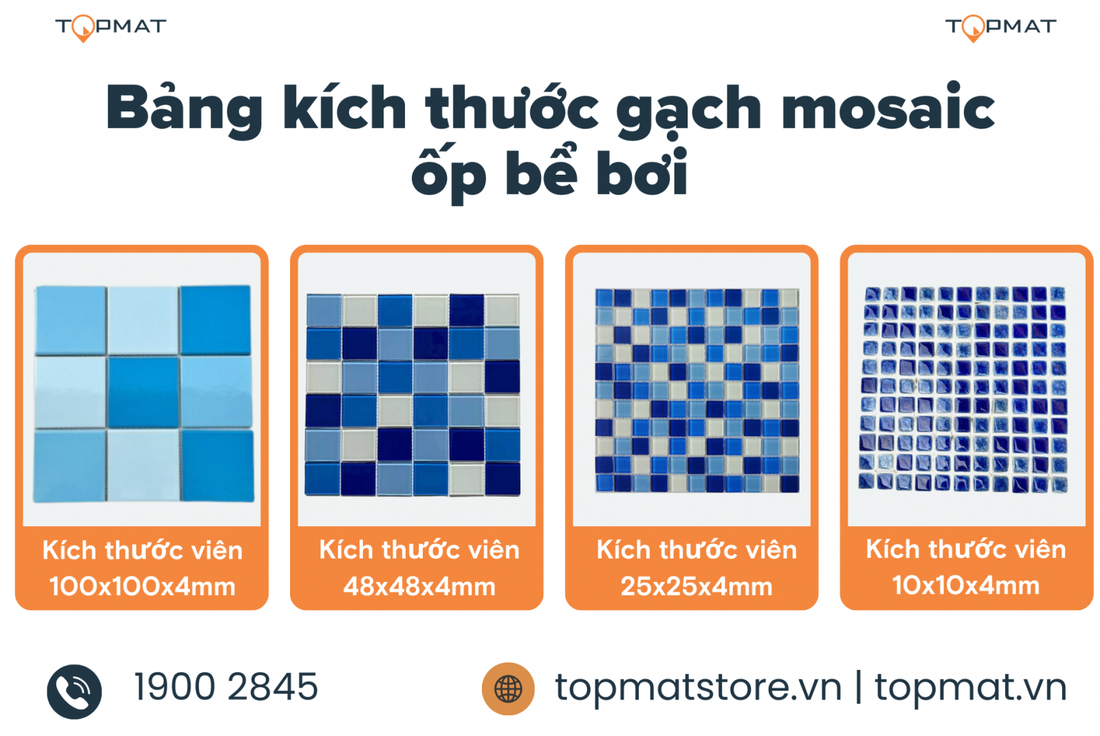 Bảng kích thước gạch mosaic ốp bể bơi