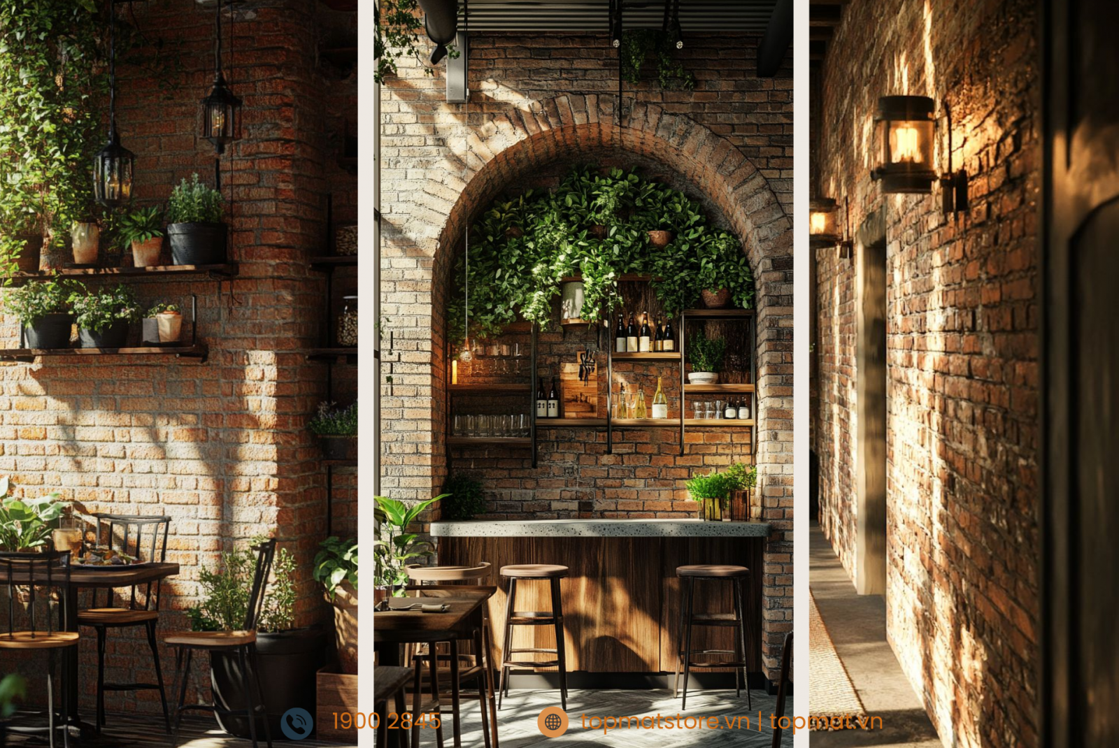 Gạch thẻ giả cổ ốp tường hài hòa với sắc xanh của thiên nhiên