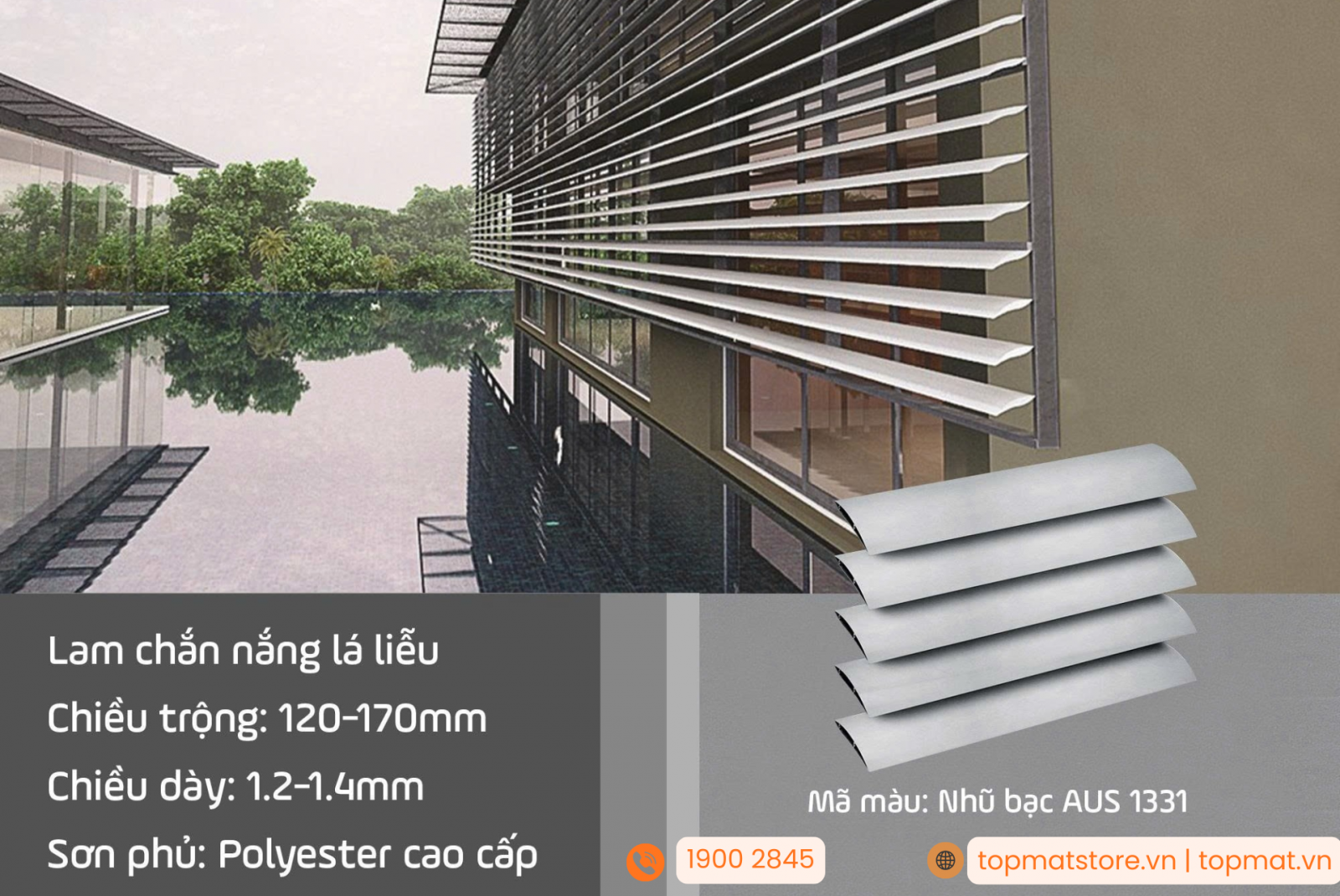 Lam nhôm lá liễu chắn nắng mặt tiền công trình công cộng